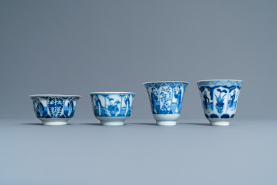 Zesenveertig Chinese blauw-witte koppen en vijfentwintig schotels met 'Lange Lijzen', diverse merken, 19e eeuw