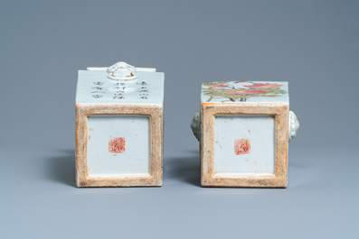 A pair of square Chinese qianjiang cai vases, 19/20th C.