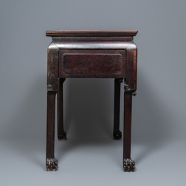 A Chinese wooden marble top table, 19/20th C.