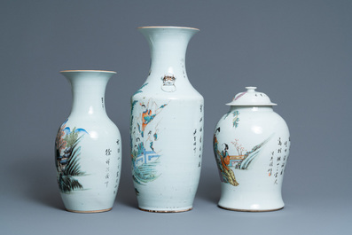 Drie Chinese qianjiang cai vazen, 19/20e eeuw