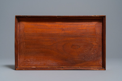 A Chinese wooden casket on stand, 19/20th C.