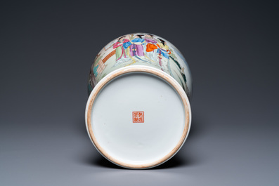 A Chinese famille rose 'ladies and immortals' vase, Qianlong mark, Republic