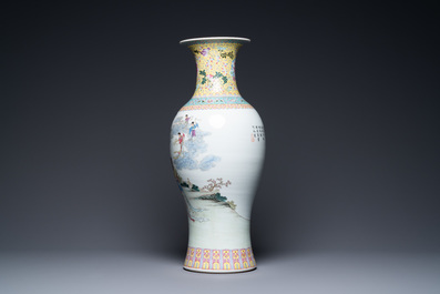 A Chinese famille rose 'ladies and immortals' vase, Qianlong mark, Republic