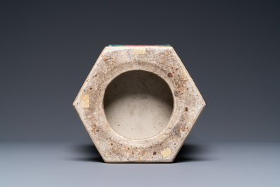 A Chinese hexagonal qianjiang cai 'antiquities' vase, 19th C.