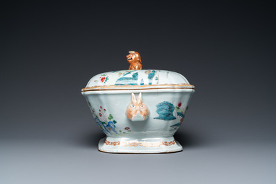 A Chinese famille rose tureen and cover on stand, Qianlong