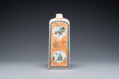 A Chinese square famille verte bottle, Kangxi