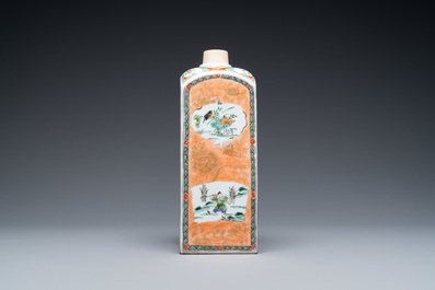 A Chinese square famille verte bottle, Kangxi