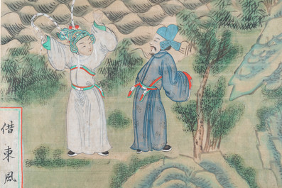 Chinese school, ink and color on canvas: 'Four narrative scenes', 19th C.