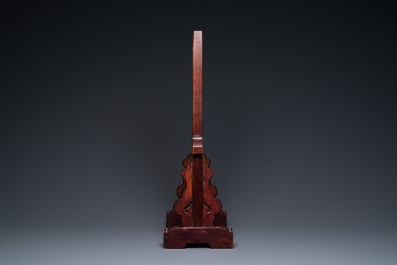 A Chinese wooden table screen with a qianjiang cai plaque, 19th C.