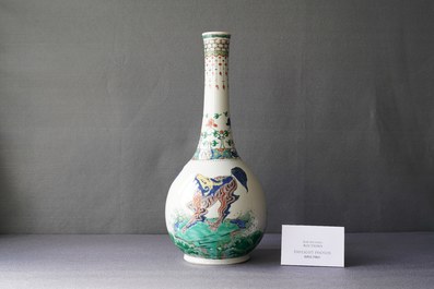 A large Chinese famille verte bottle vase with mythical beasts, Kangxi