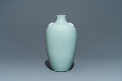 A Chinese monochrome celadon-glazed vase, Qianlong mark, 19/20th C.