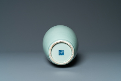 A Chinese monochrome celadon-glazed vase, Qianlong mark, 19/20th C.