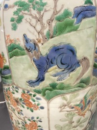 A pair of Chinese famille verte 'mythical animals' vases, Kangxi