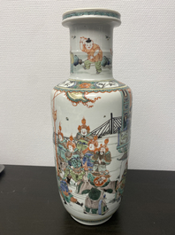 A fine Chinese famille verte rouleau vase, Kangxi