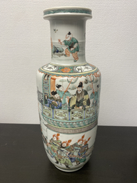 A fine Chinese famille verte rouleau vase, Kangxi