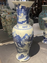 A large Chinese blue and white 'yenyen' vase with figures in a mountainous landscape, Kangxi