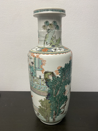 A fine Chinese famille verte rouleau vase, Kangxi