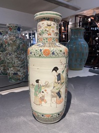 A fine Chinese famille verte rouleau vase, Kangxi