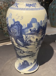 A large Chinese blue and white 'yenyen' vase with figures in a mountainous landscape, Kangxi