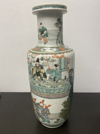 A fine Chinese famille verte rouleau vase, Kangxi