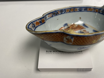 A Chinese Imari-style 'Dames au Parasol' sauceboat after Cornelis Pronk, Qianlong