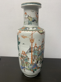 A fine Chinese famille verte rouleau vase, Kangxi