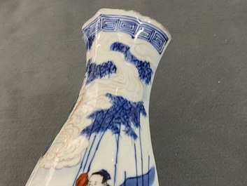 A Chinese wucai wall pocket vase, Transitional period