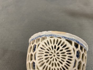 Two Chinese blue and white reticulated bowls, Transitional period and Kangxi