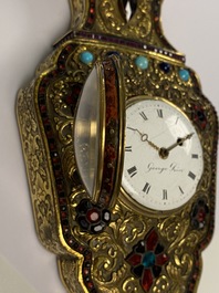 A Chinese semi-precious stone embellished gilt-bronze wall clock, Canton workshop and George Prior of London for the Chinese market, Qianlong