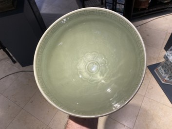 A fine Chinese Longquan celadon 'lotus' bowl, Yuan/Ming