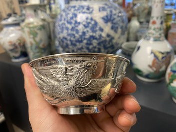 Twelve Chinese silver 'dragon and phoenix' bowls, Republic