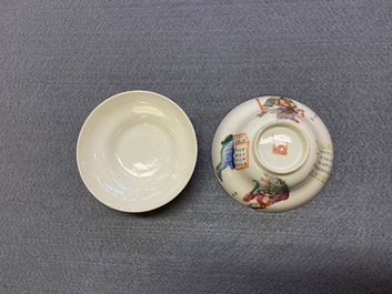 Onze soucoupes et six tasses en porcelaine de Chine famille rose &agrave; d&eacute;cor 'Wu Shuang Pu', la plupart marque et &eacute;poque de Daoguang