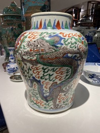 A Chinese wucai 'dragon' vase, Transitional period