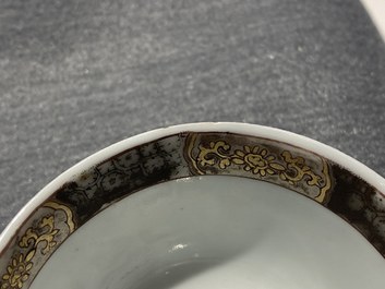 A Chinese famille rose 'harvesting' cup and saucer, Yongzheng