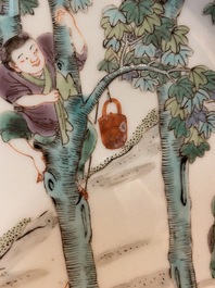 A Chinese famille verte dish with a boy in a tree, Yongzheng