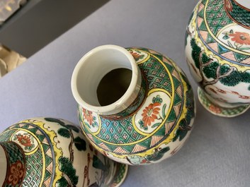 A Chinese famille verte five-piece garniture, Kangxi mark, 19th C.