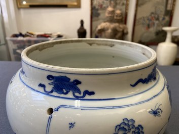 A Chinese blue and white bowl with figures in a landscape, Kangxi