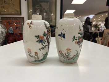 A pair of Chinese famille verte jars with birds among blossoming branches, Kangxi