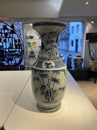 A large Chinese blue and white 'deer and crane' vase, Qianlong