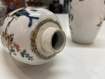 A pair of Chinese famille verte jars with birds among blossoming branches, Kangxi