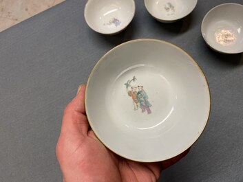 Quatre bols en porcelaine de Chine famille rose, 19&egrave;me