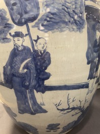 Three large Chinese blue and white vases with figures, Transitional period