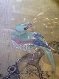 Chinese school, ink and color on silk: 'Landscape with birds', 17/18th C.