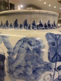 Three large Chinese blue and white vases with figures, Transitional period