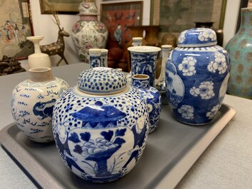 Fourteen Chinese blue and white vases, 18/20th C.