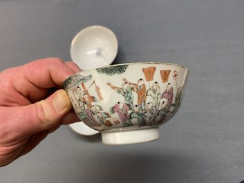 Four Chinese famille rose 'spring festival' bowls, 19th C.