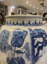 Three large Chinese blue and white vases with figures, Transitional period