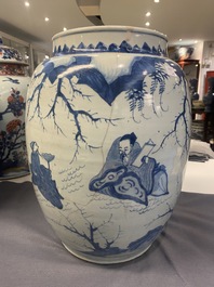 Three large Chinese blue and white vases with figures, Transitional period