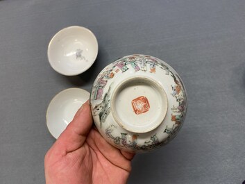 Four Chinese famille rose 'spring festival' bowls, 19th C.