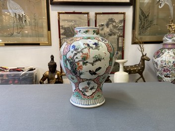 A Chinese famille verte vase with birds near flowery branches, Kangxi